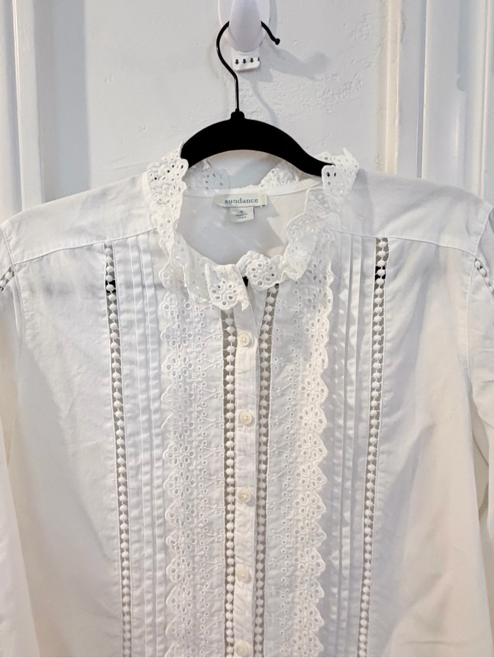 Sundance White Pintuck Lace Peasant Blouse 100% Cotton BOHO Romantic SZ Small - Picture 3 of 13